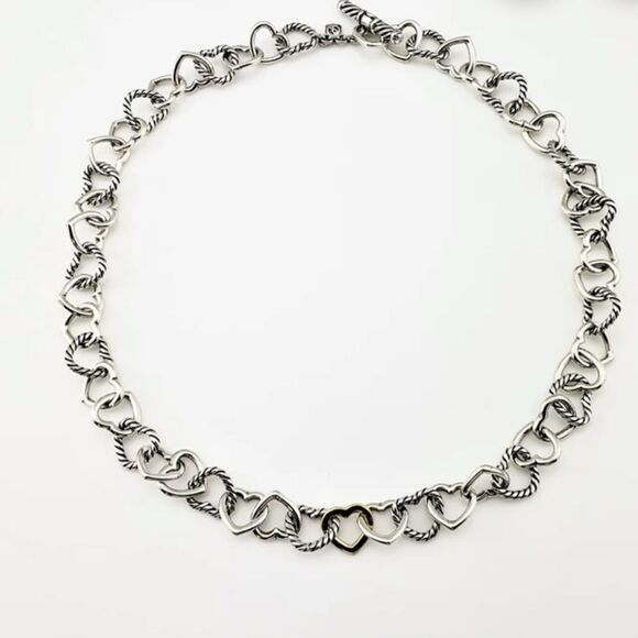 Vintage David Yurman Sterling Silver & 18K Yellow Gold Heart Link Neckl… - Picture 7 of 7